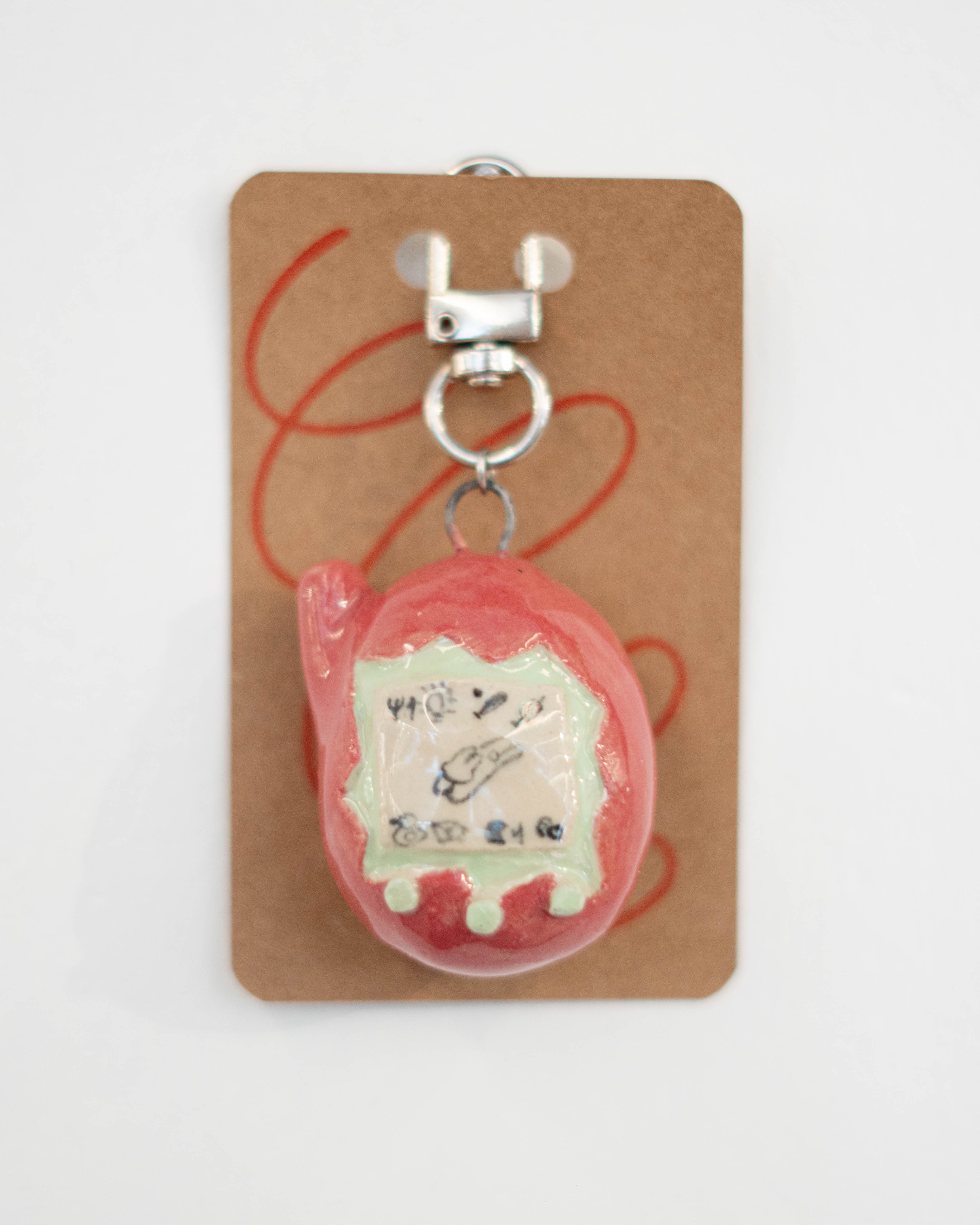 Ceramic Keychains Big Tamagotchi Red