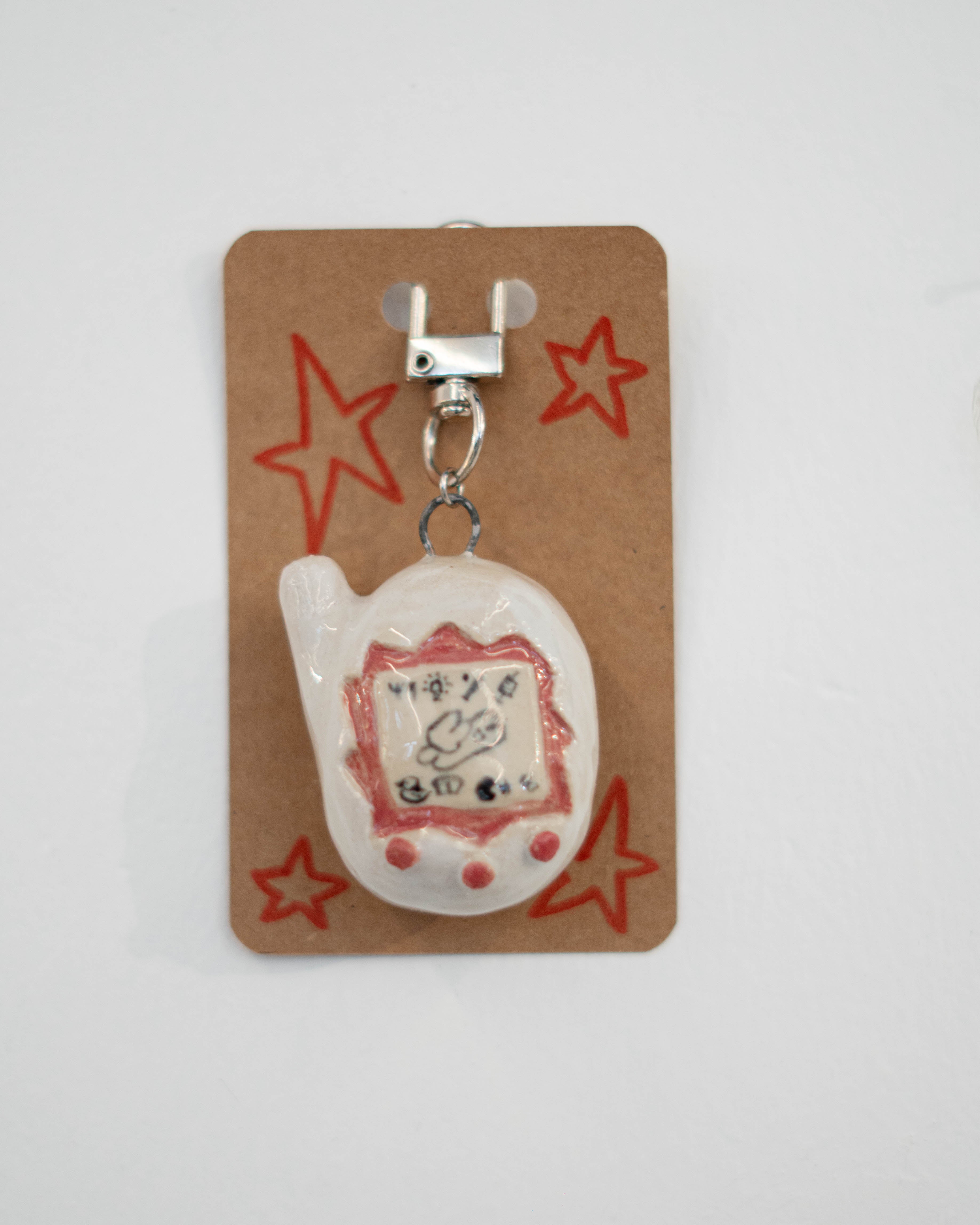 Ceramic Keychains Big Tamagotchi White