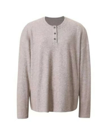 Long Sleeve Henley Knit   Beige