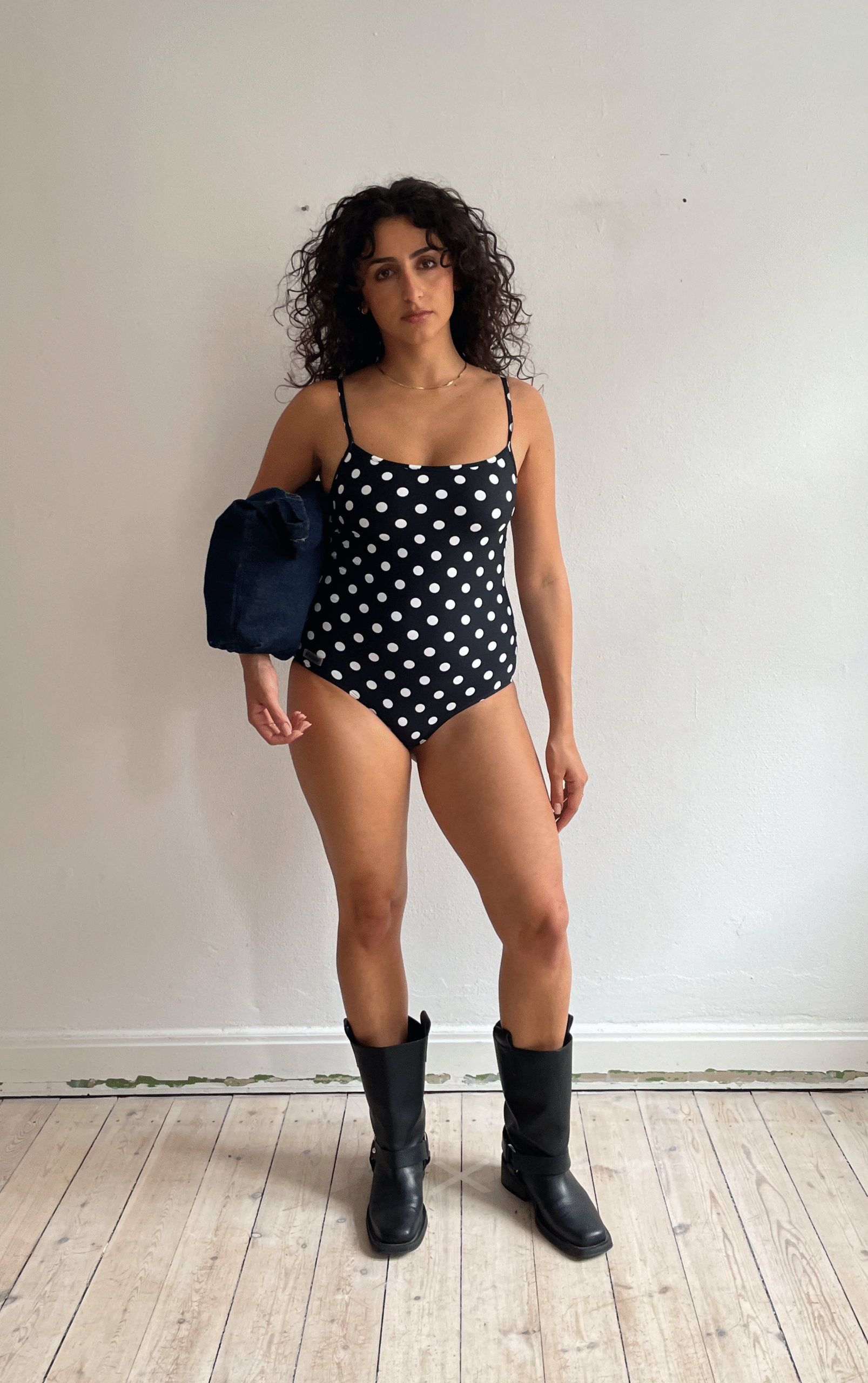 Polka Dot Swimsuit Black White Xs