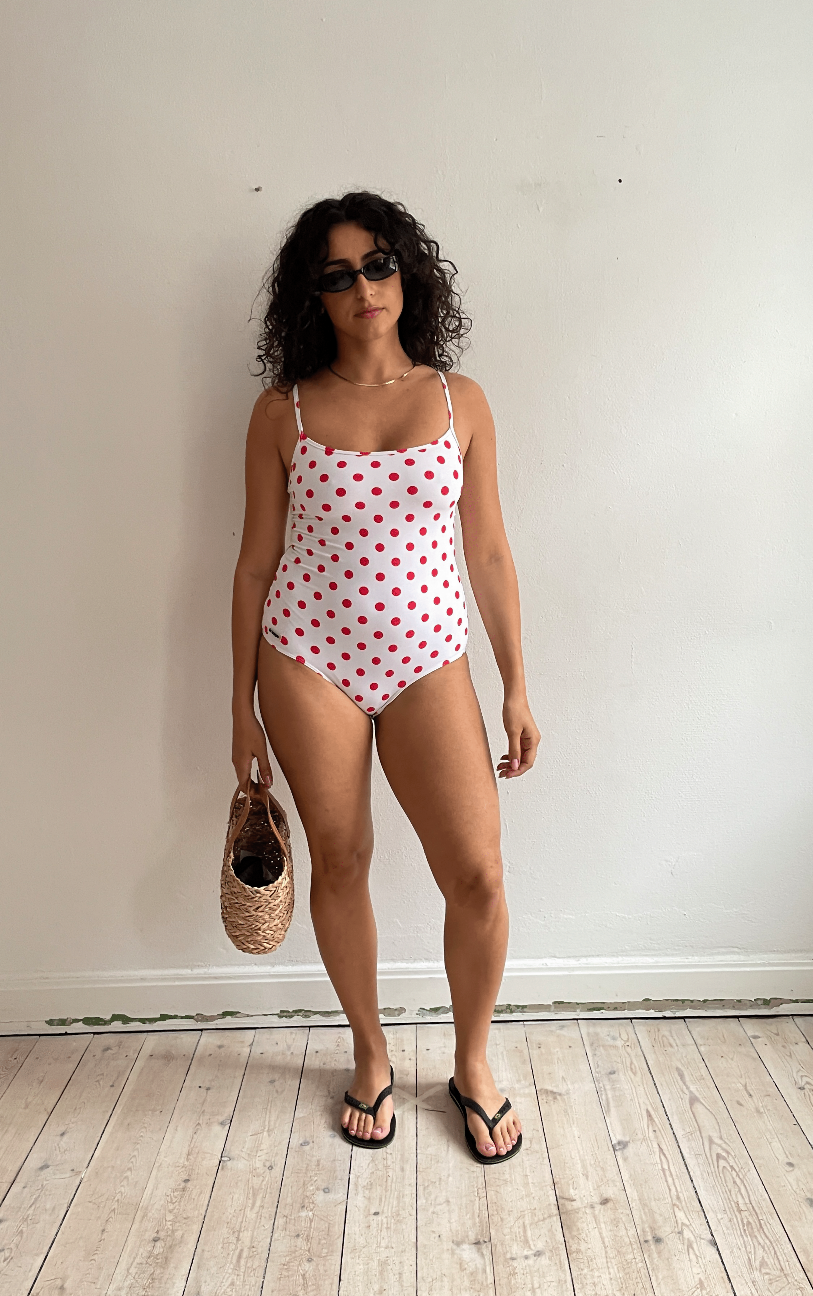 Polka Dot Swimsuit White Red   Xs