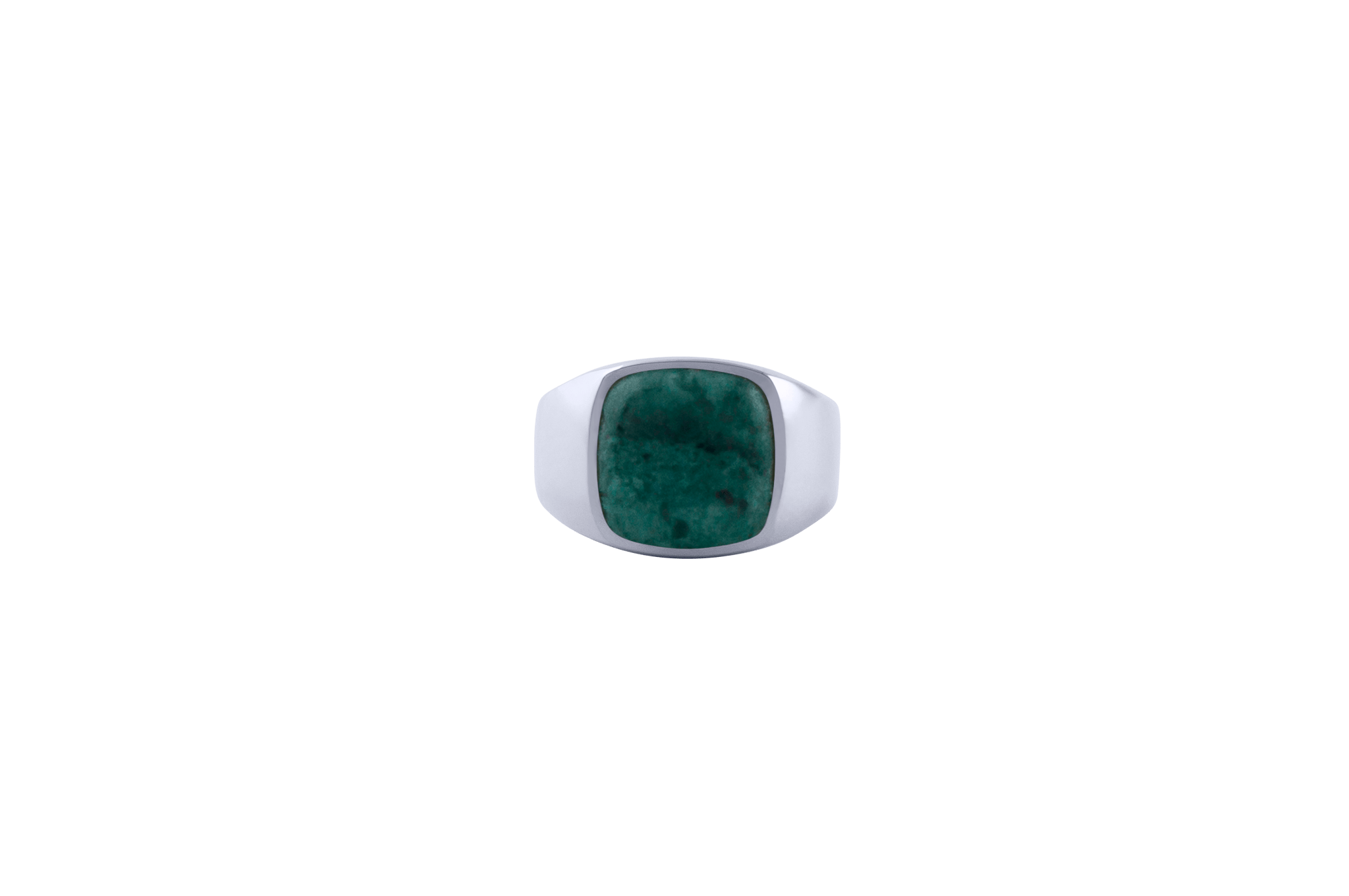 Ix Cushion Signet Ring Green Marble Silver