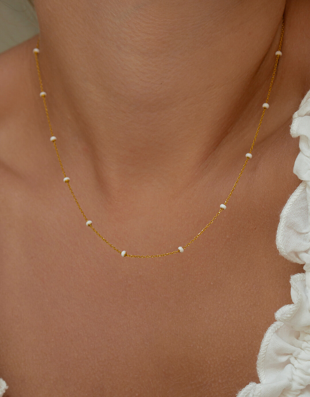 Coline Hvid Emalje Guld Halskæde