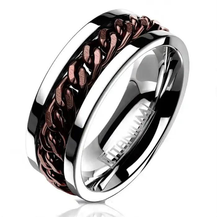 Herrering   Titanium Med Kædedetalje     Mm