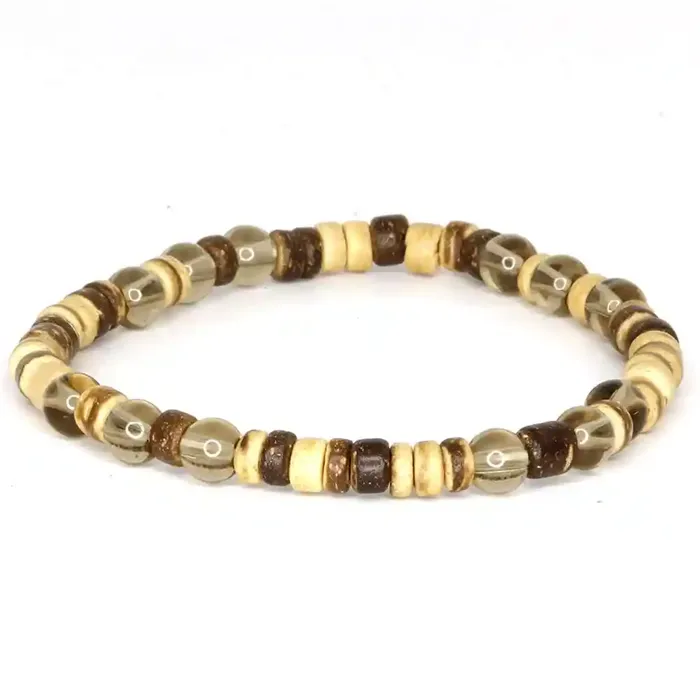 Perlearmbånd Med Kokos Og Quartz Sten     Mm  Ca  20 Cm