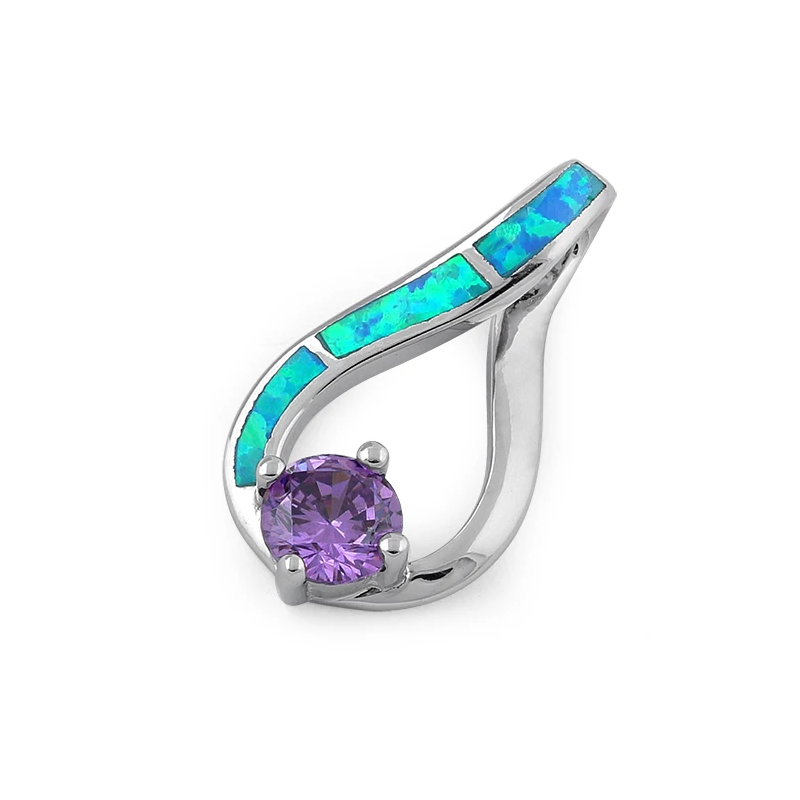Samos Opal Smykke Vedhæng Med Blå Opal Sten  925 Sterling Sølv   Rhodium Belægning