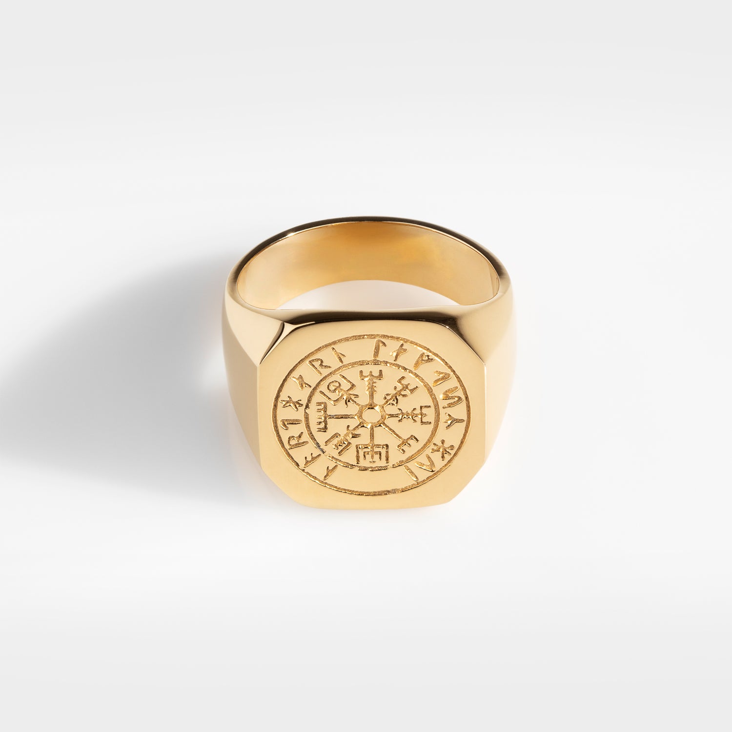 Vegvisir Oversize Signature Guldtonet Ring Str  12 Herre Northern Legacy