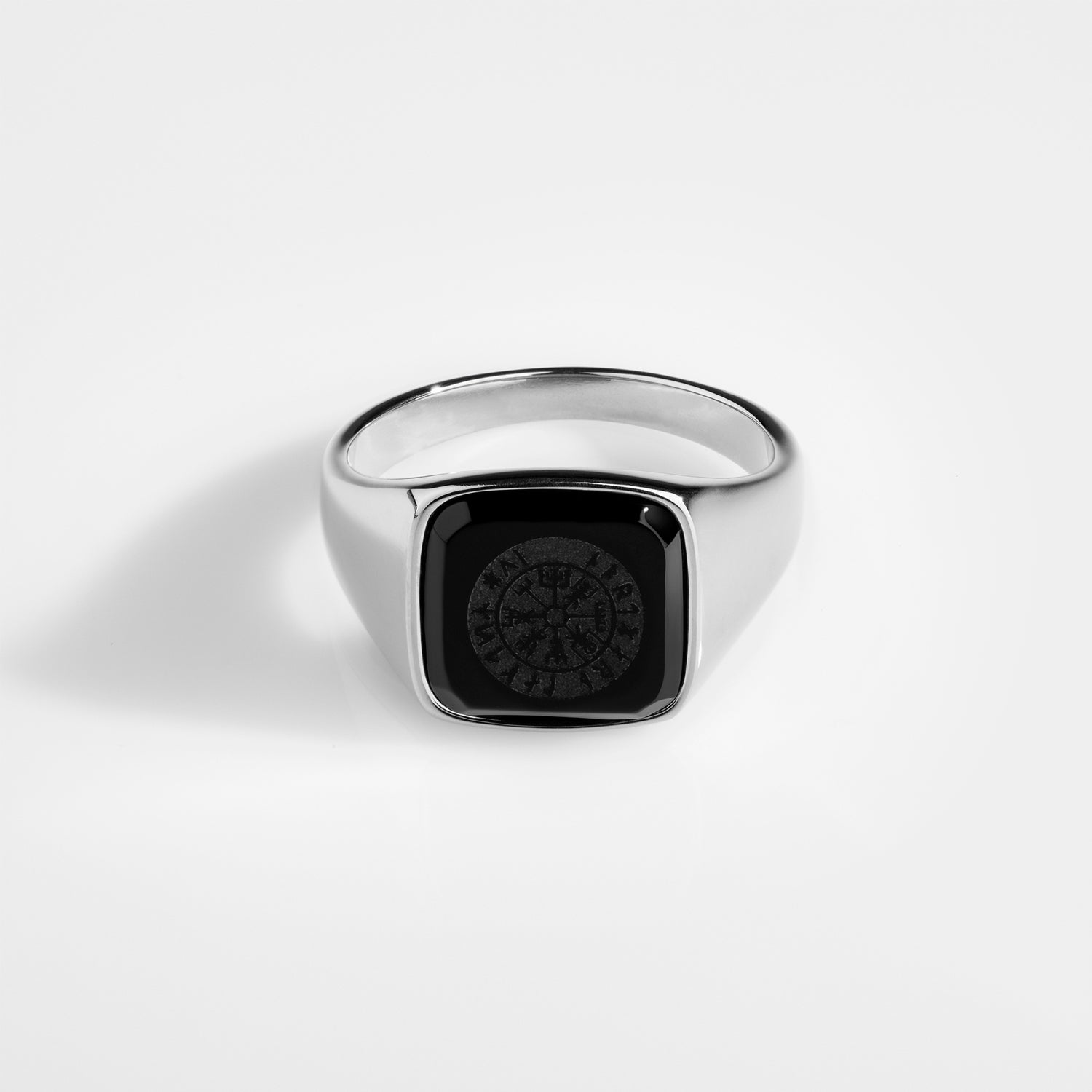 Black Onyx Vegvisir Signature Sølvtonet Ring Str    Herre Northern Legacy