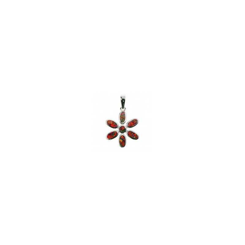 Daisy Opal Smykke Vedhæng Med Orange Ild Opal Sten  925 Sterling Sølv   Rhodium Belægning