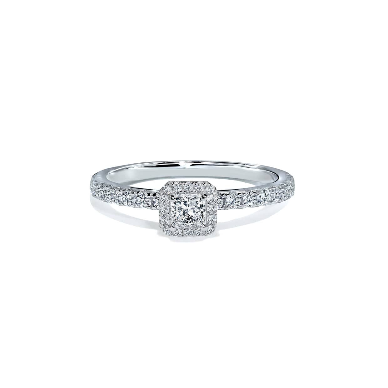 Torino Firkantet Diamanthalo Forlovelsesring   Hvidguld