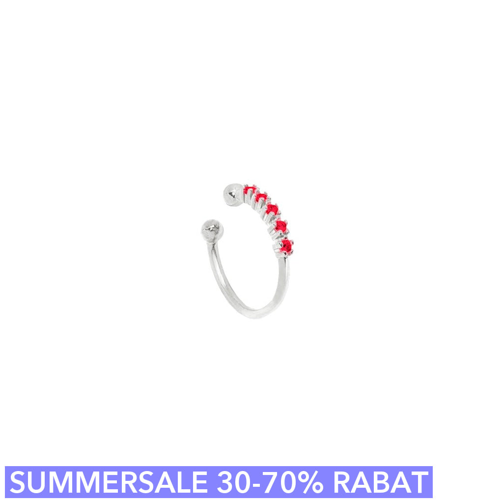 Cuff   ørering  Quintet Onesize Regulerbar Størrelse Sterling Med Røde Zirkoner