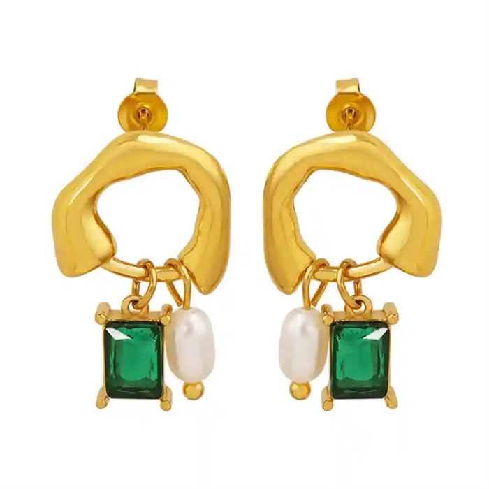 Emerald Pearl Art Hoop   Eksklusiv Forgyldt ørering  Pr  Stk
