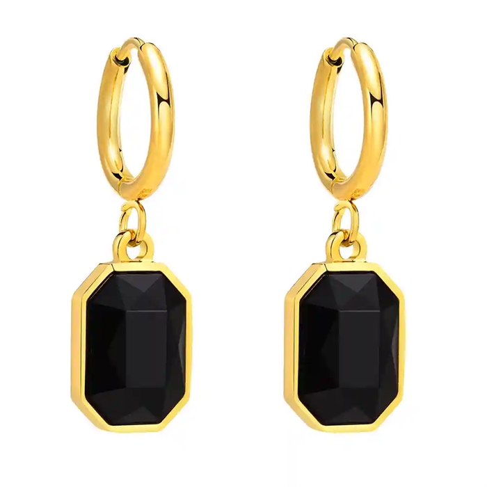 Golden Black Crystal Hoop ørering   Forgyldt Creol Med Sort Sten
