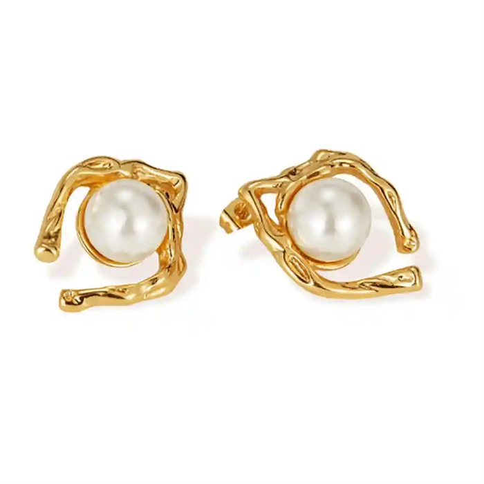 Golden Pearl Twist   Forgyldte øreringe   ædelstål