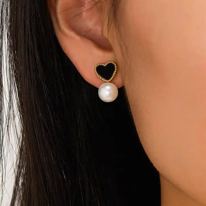 Heart And Pearl   ædelstål ørering