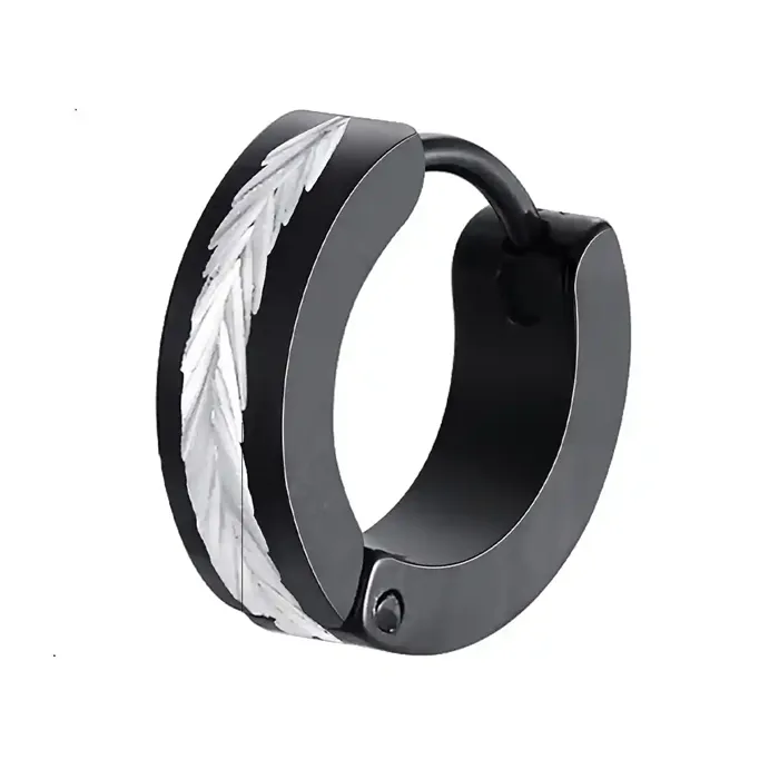 Sort Stål Groove Hoop   Herre ørering  Pr  Stk