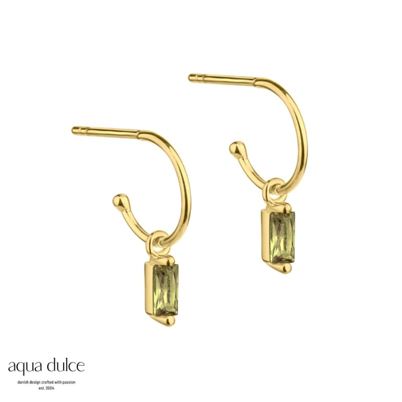Ally Green  10 Mm  Creol   Forgyldt Sterling Sølv Med Lille Baguette Vedhæng Med Oliven Zirkonia