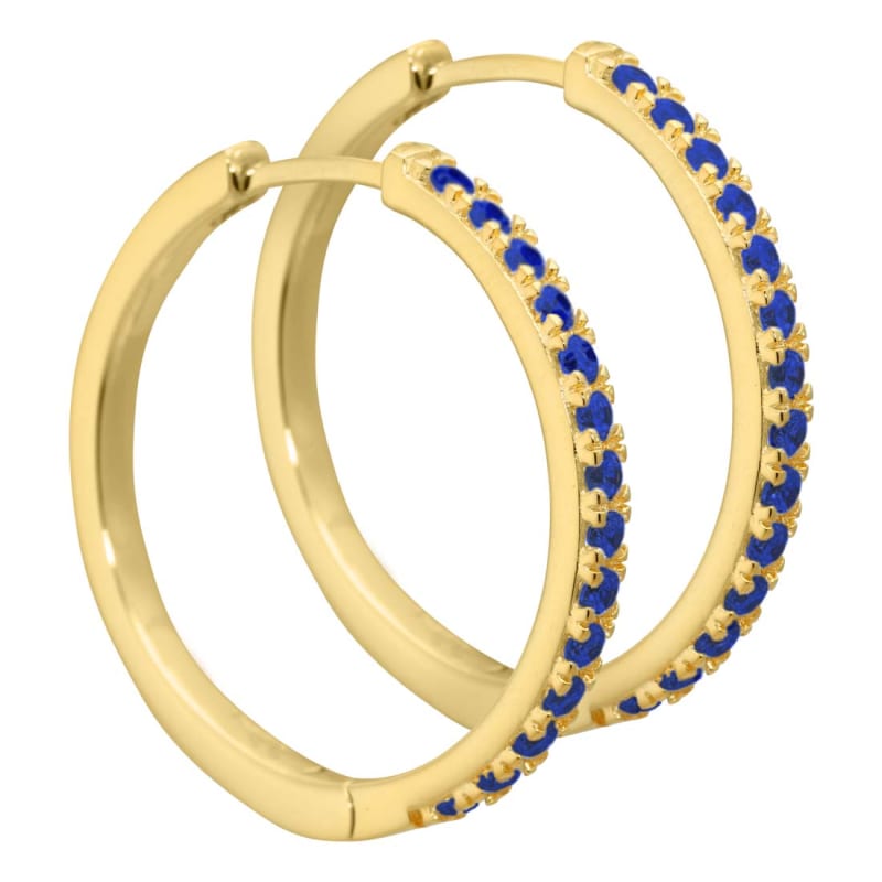 Blue Darling  25 Mm  Creoler   Forgyldt Sterling Sølv Med Mørk Blå Zirkonia