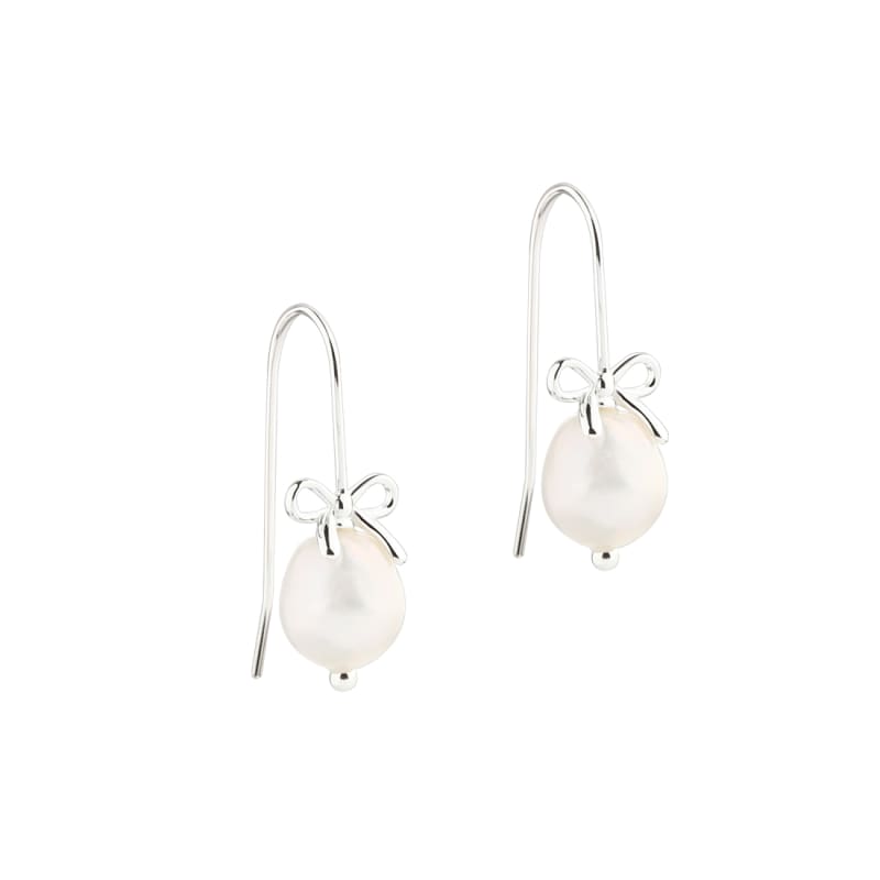 Bow   Pearls Earhook   Silver
