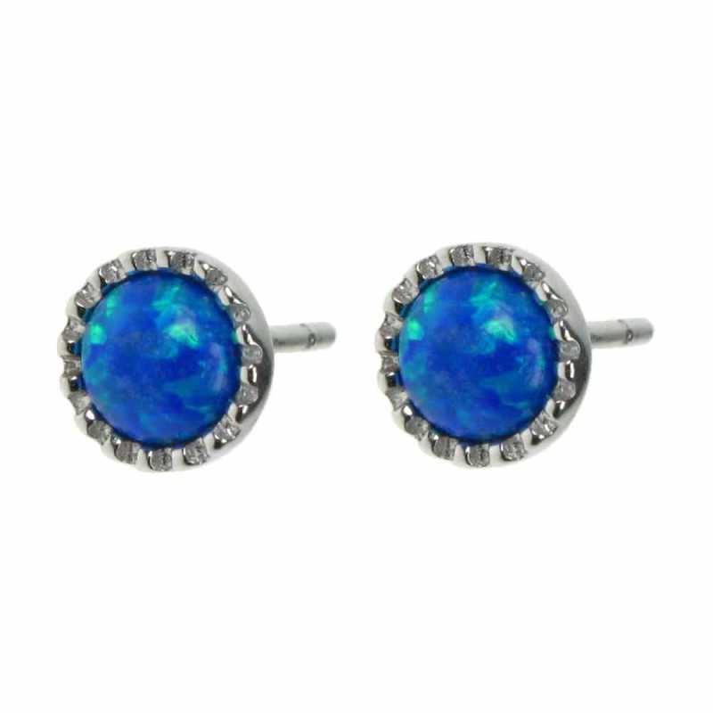 Cirkel Opal øreringe Med Blå Opal Sten  925 Sterling Sølv Og Rhodium Belægning