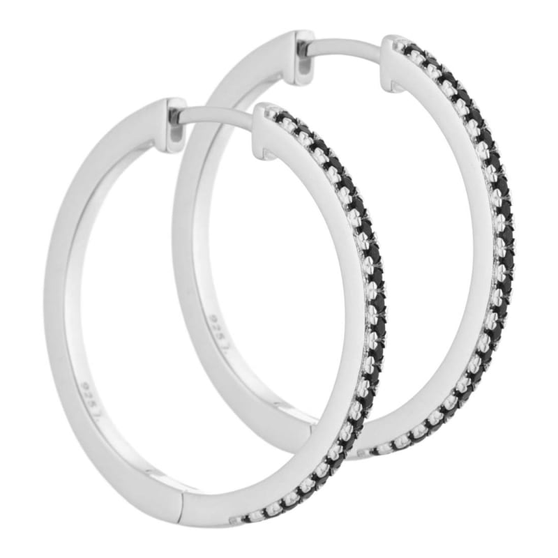 Claire 25 Mm  Creoler   Sterling Sølv Med Black Diamond Zirkonia