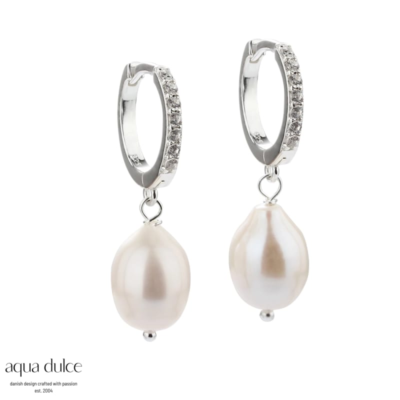 Darling Pearl Big  13 Mm  Klik Creoler   Sterling Sølv Med Klare Zirkonia   12 Mm  Ferskvandsperlev