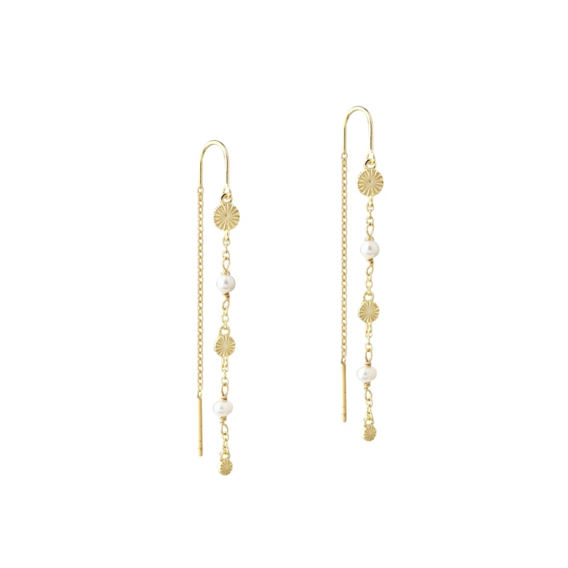 Line Earring Pearl   Golden