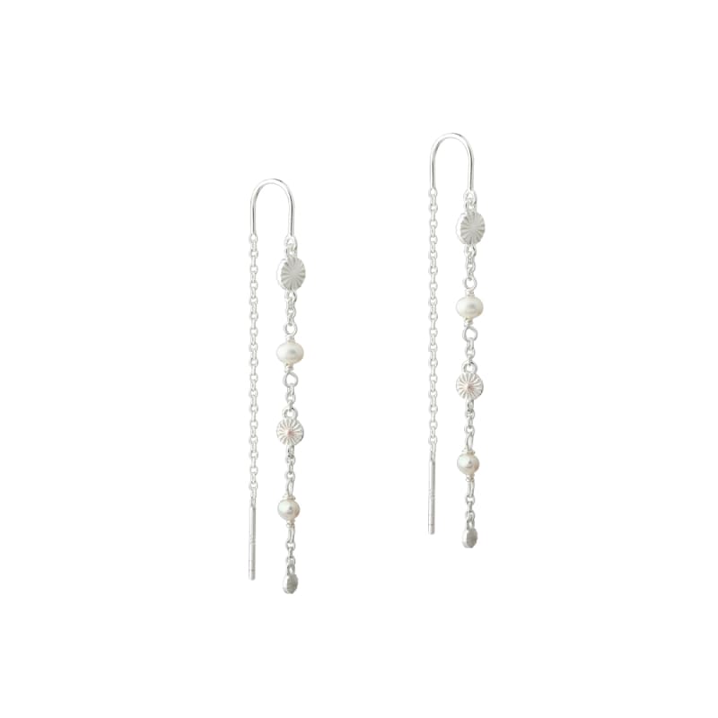 Line Earring Pearl   Silver