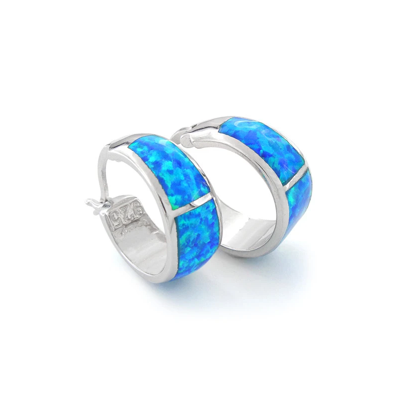 Mykonos Opal øreringe Med Blå Opal Sten  925 Sterling Sølv Og Rhodium Belægning