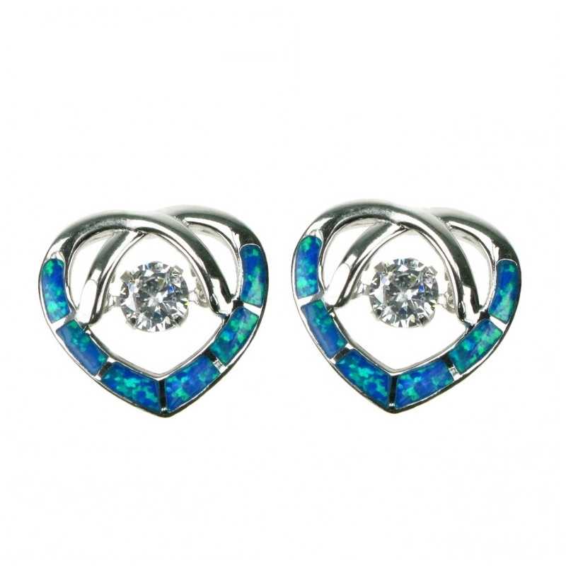 Opal Hjerte Opal øreringe Med Blå Opal Sten  925 Sterling Sølv  Zirkonia   Rhodium Belægning