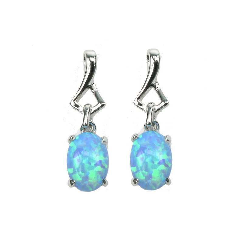 Oval Opal øreringe Med Blå Opal Sten  925 Sterling Sølv   Rhodium Belægning