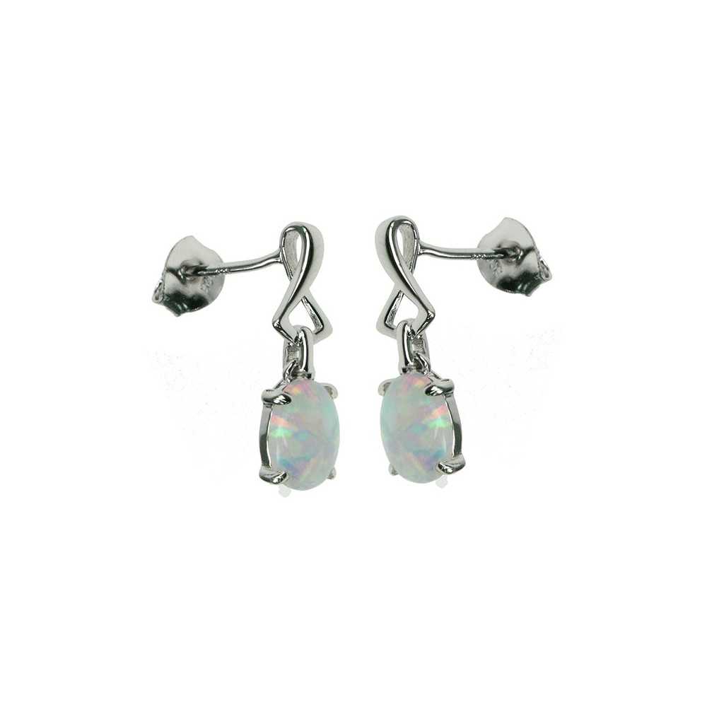 Oval Opal øreringe Med Hvid Sne Opal Sten  925 Sterling Sølv   Rhodium Belægning