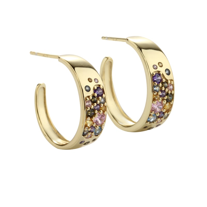 Pastel Stardust Hoop 20 Mm  Creoler   Forgyldt Sterling Sølv Med Pastelfarvet Zirkonia
