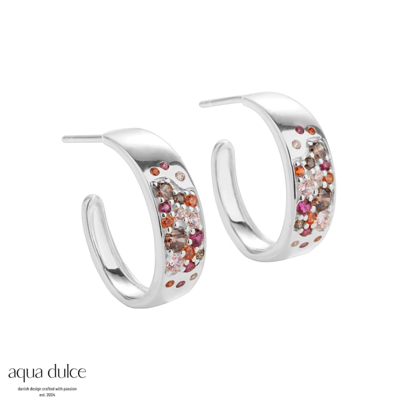 Pink Stardust Hoop  20 Mm  Hoops   Sterling Sølv Med Pink  Smokey  Orange   Rosa Zirkonia