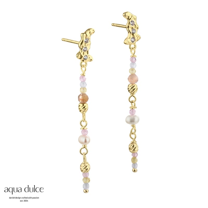 Pretty Pastel Mix  ørestikker   Forgyldt Sterling Sølv Med Ruflet Vedhæng  Zirkonia  Halvædelste