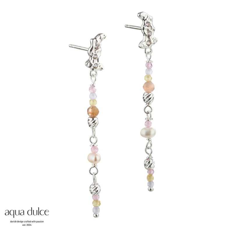 Pretty Pastel Mix  ørestikker   Sterling Sølv Med Ruflet Vedhæng  Zirkonia  Halvædelsten   Hvide