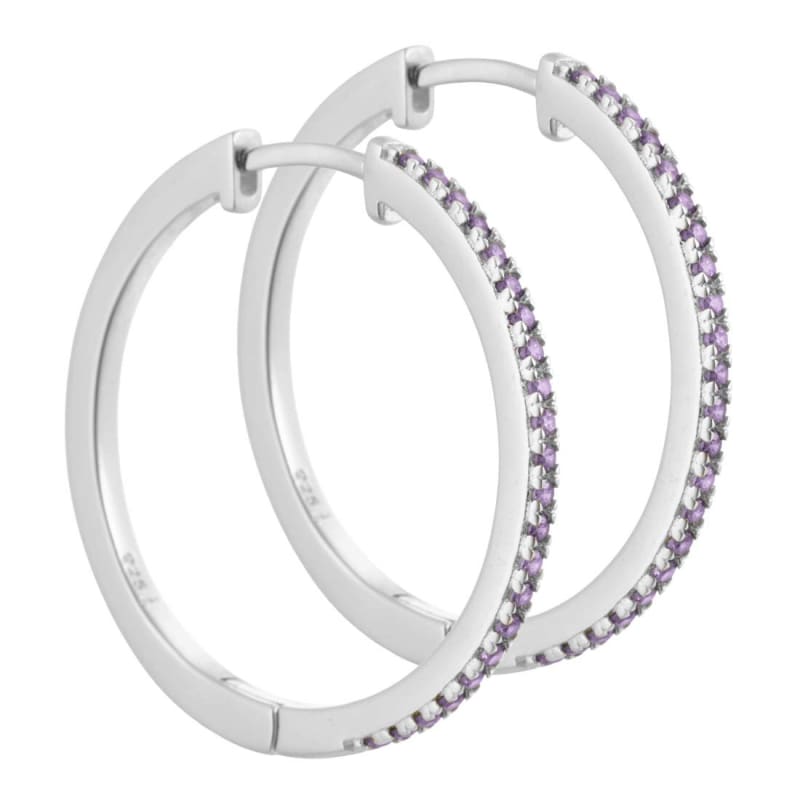 Rie 25 Mm  Creoler   Sterling Sølv Med Lys Lilla Zirkonia