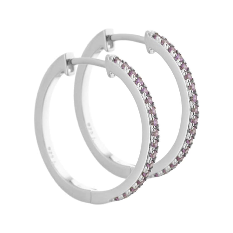 Rie 20 Mm  Creoler   Sterling Sølv Med Lys Lilla Zirkonia
