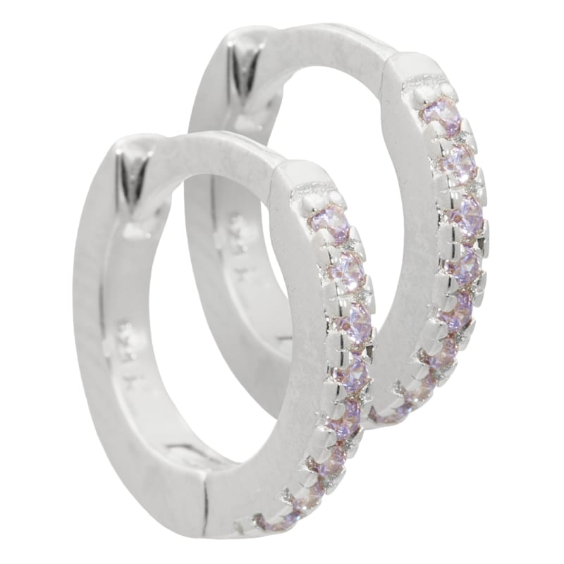 Rie  10 Mm  Smalle Creoler   Sterling Sølv Med Lys Lilla Zirkonia