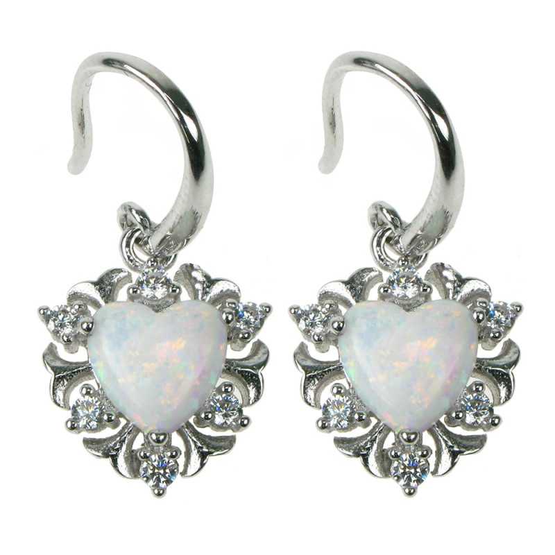 Sne Opal Hjerte Opal øreringe Med Hvid Sne Opal Sten  925 Sterling Sølv  Zirkonia   Rhodium Belægning
