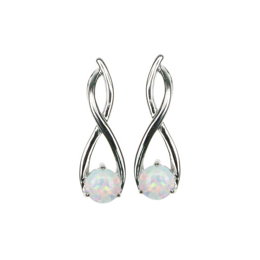 Twister Opal øreringe Med Hvid Sne Opal Sten  925 Sterling Sølv   Rhodium Belægning