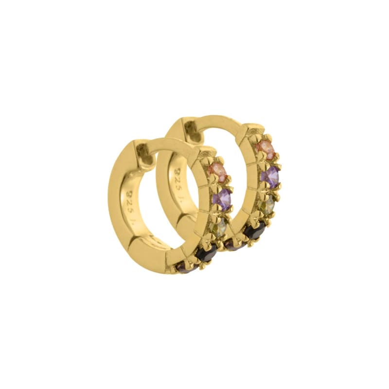 Vigga 10   Mm  Creoler    Forgyldt Sterling Sølv Med Lilla  Røg  Sorte  Champagne   Oliven Zirko