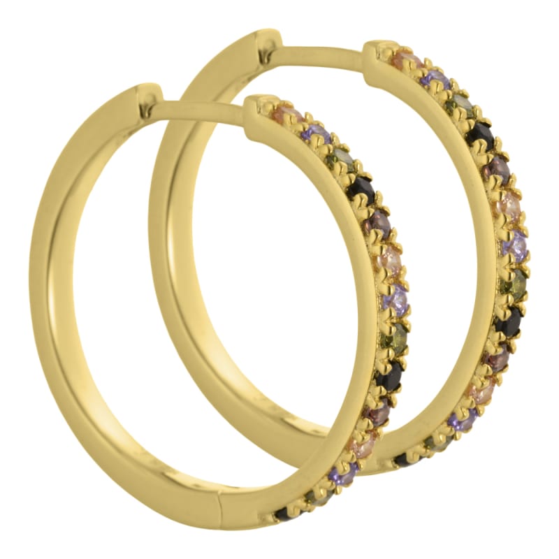 Vigga 25 Mm  Creoler   Forgyldt Sterling Sølv Med Lilla  Røg  Sorte  Champagne   Oliven Zirkonia