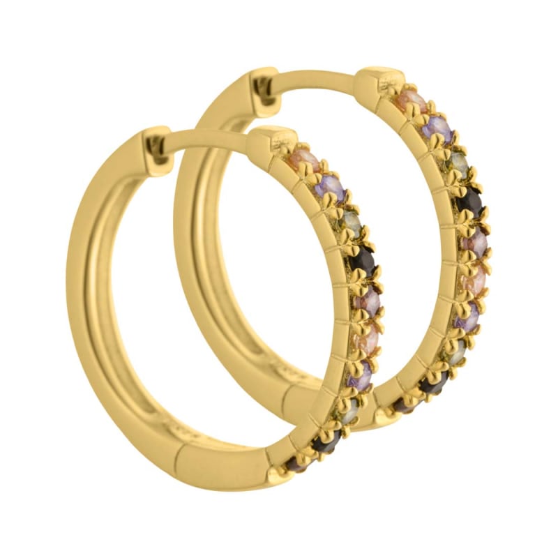 Vigga 20 Mm  Creoler   Forgyldt Sterling Sølv Med Lilla  Røg  Sorte  Champagne   Oliven Zirkonia