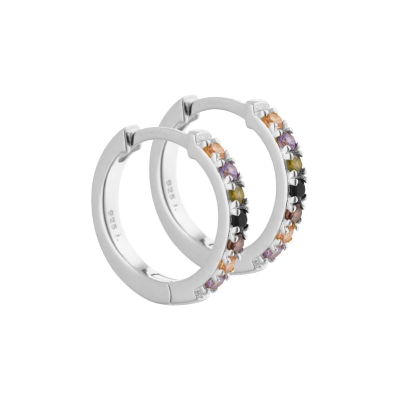 Vigga 15 Mm  Creoler   Sterling Sølv Med Lilla  Røg  Sorte  Champagne   Oliven Zirkonia