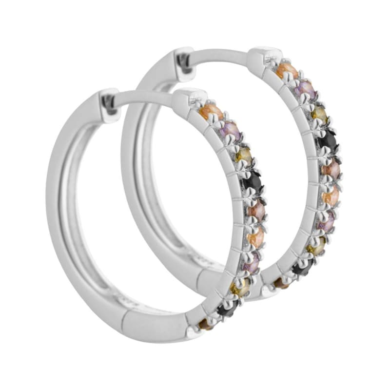 Vigga 20 Mm  Creoler   Sterling Sølv Med Lilla  Røg  Sorte  Champagne   Oliven Zirkonia