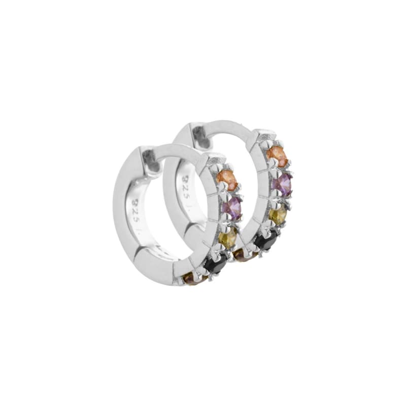 Vigga 10   Mm  Creoler   Sterling Sølv Med Lilla  Røg  Sorte  Champagne   Oliven Zirkonia
